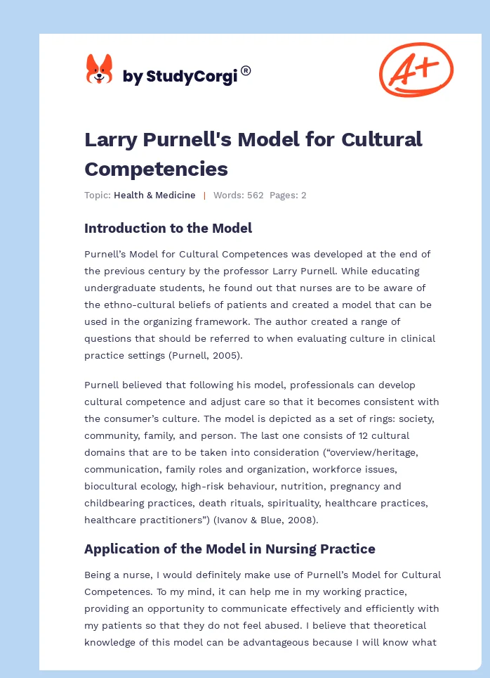 Larry Purnell's Model for Cultural Competencies. Page 1