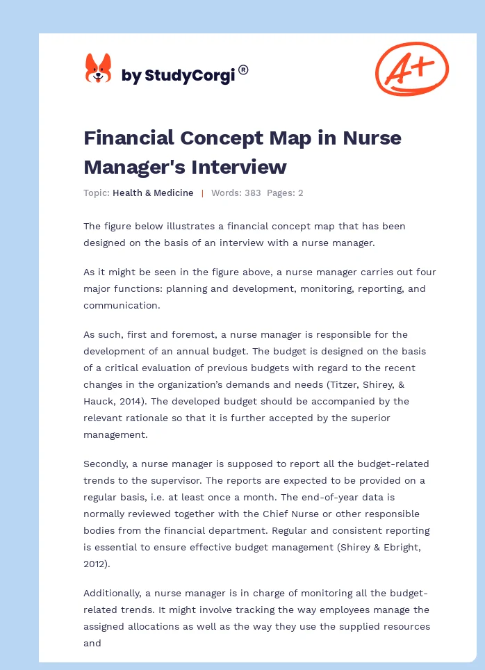 Financial Concept Map in Nurse Manager's Interview. Page 1
