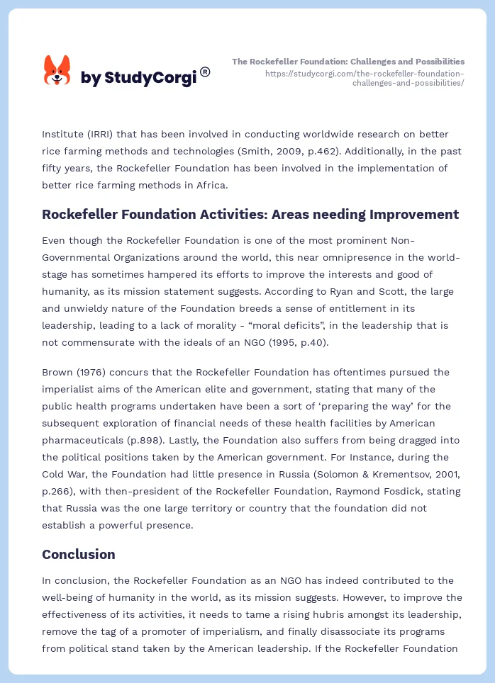 The Rockefeller Foundation: Challenges and Possibilities. Page 2