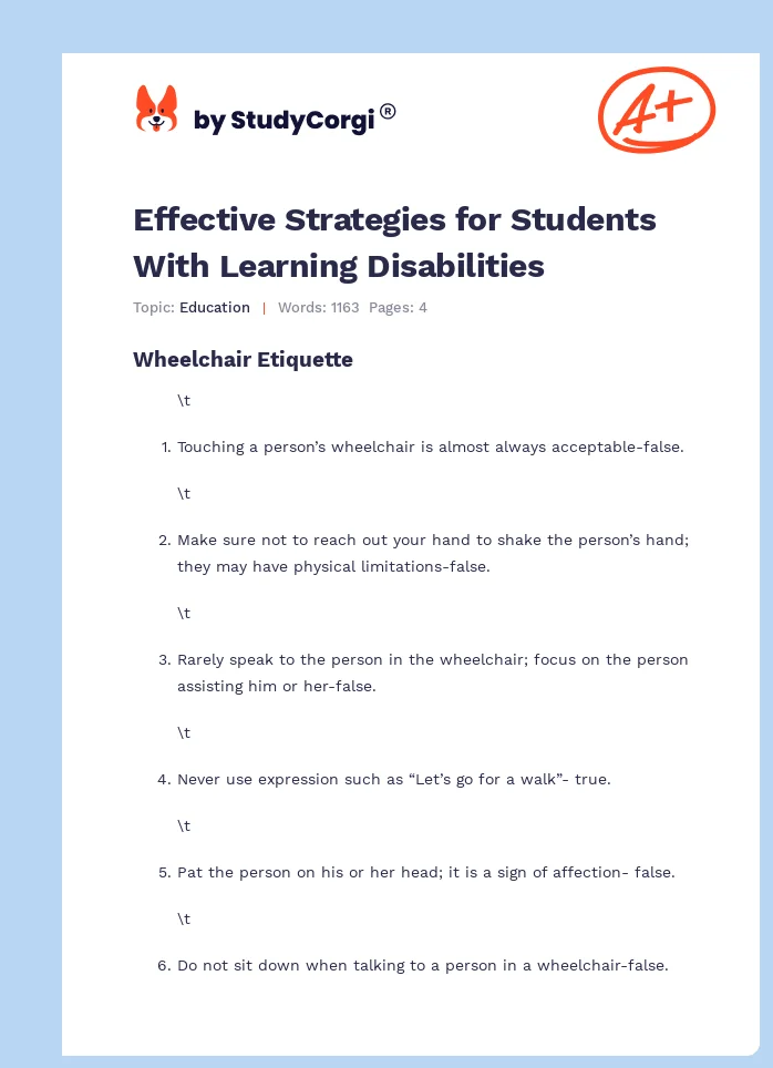 Effective Strategies for Students With Learning Disabilities. Page 1