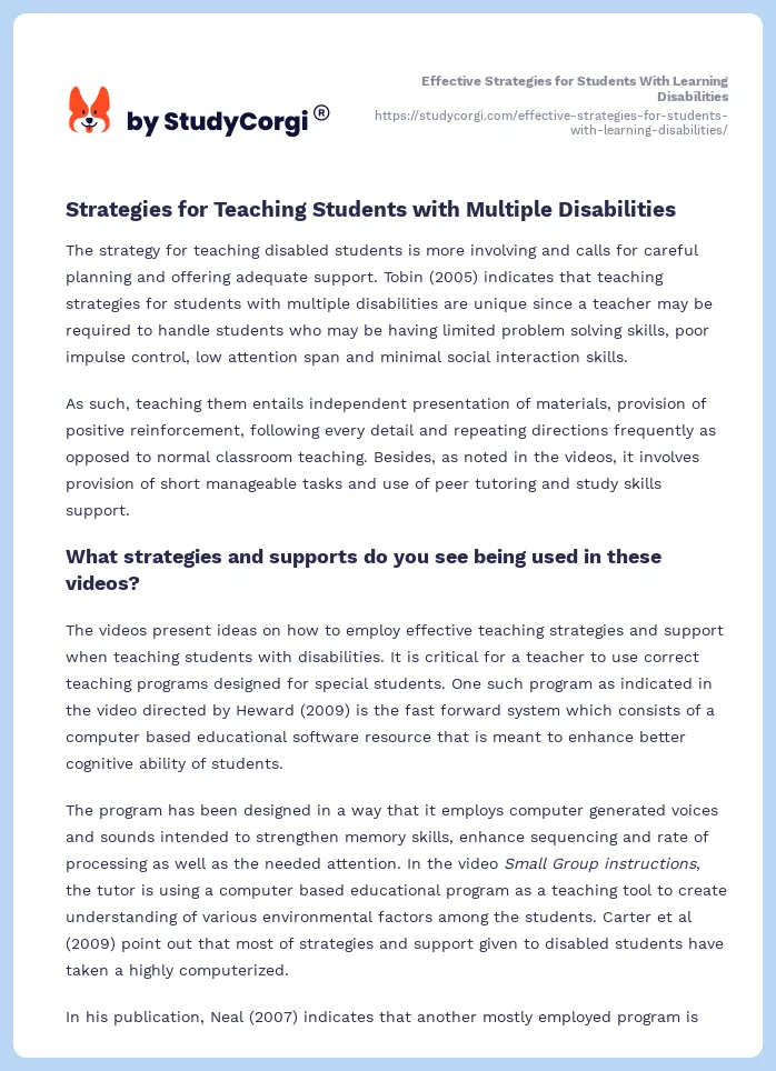 Effective Strategies for Students With Learning Disabilities. Page 2