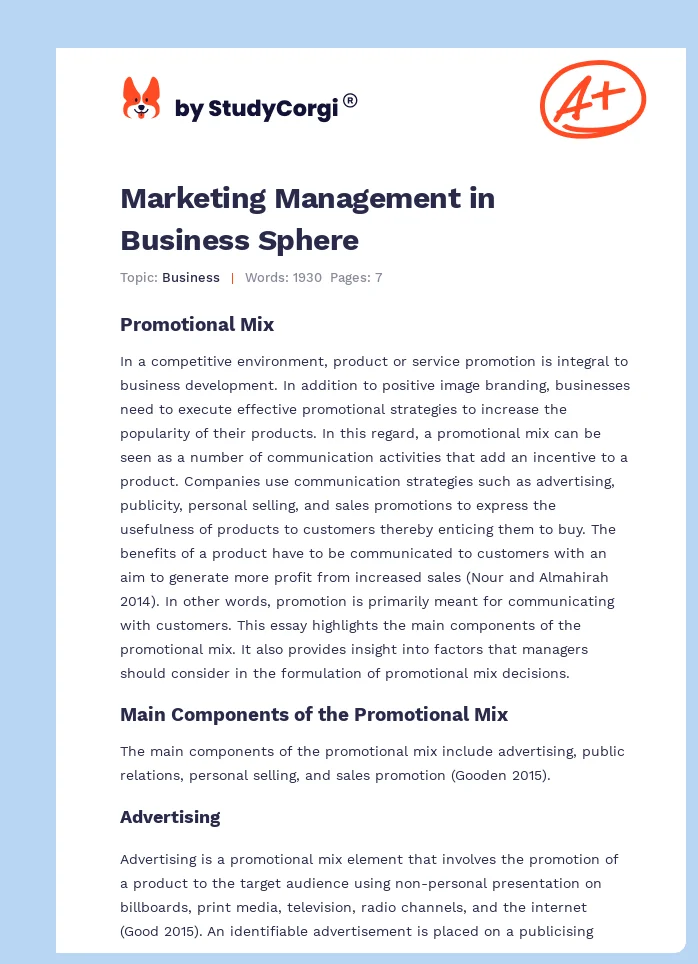 Marketing Management in Business Sphere. Page 1