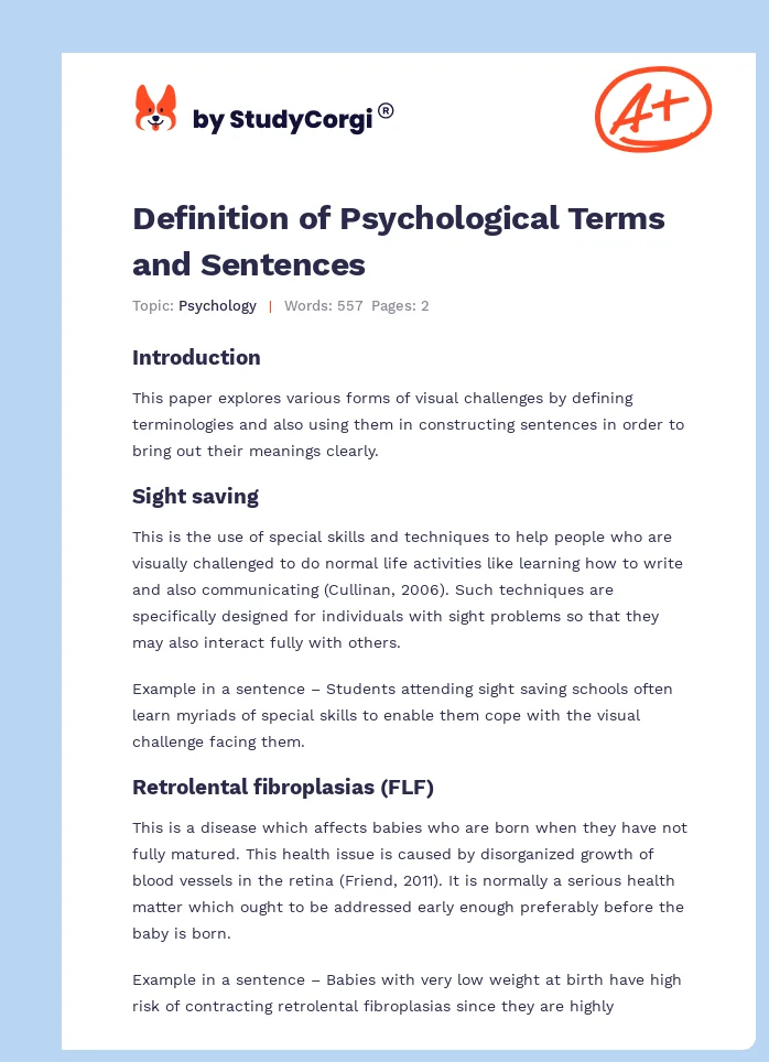 Definition of Psychological Terms and Sentences. Page 1