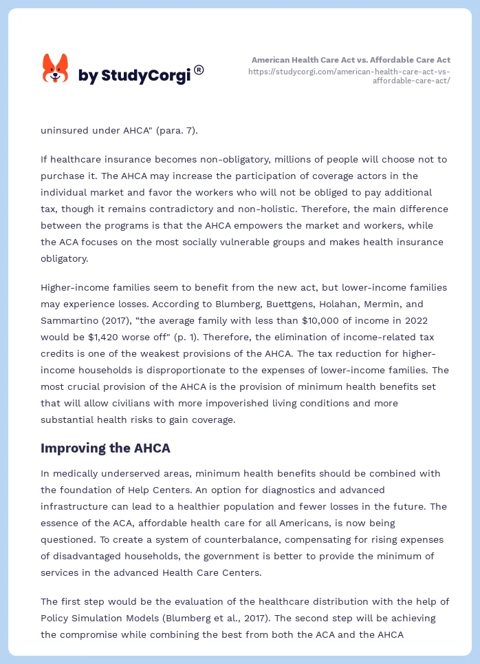 American Health Care Act vs. Affordable Care Act. Page 2
