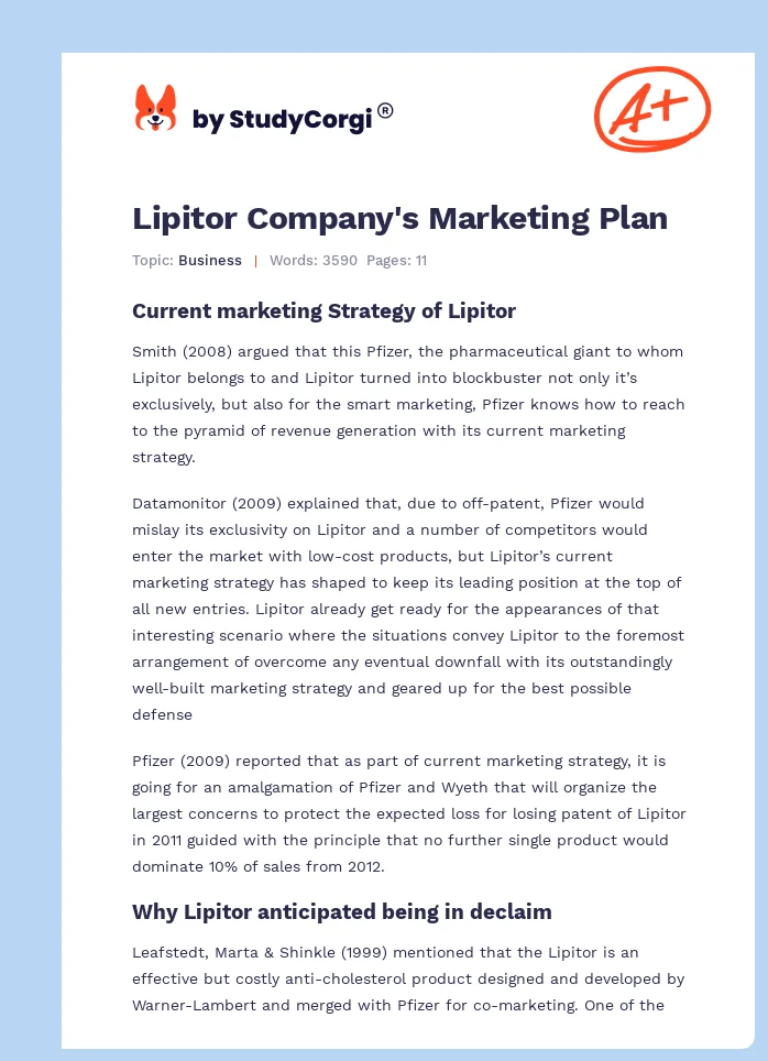 Lipitor Company's Marketing Plan. Page 1