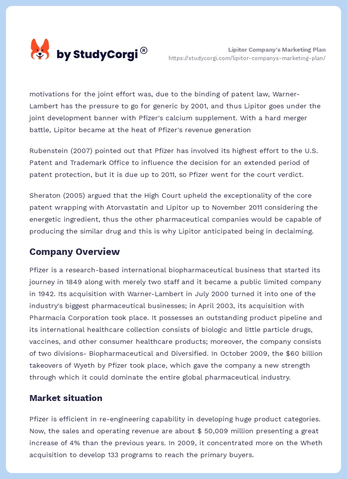 Lipitor Company's Marketing Plan. Page 2