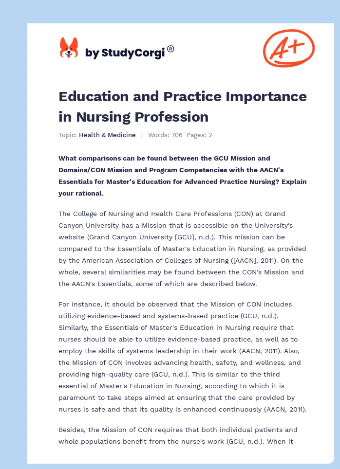 Education and Practice Importance in Nursing Profession. Page 1