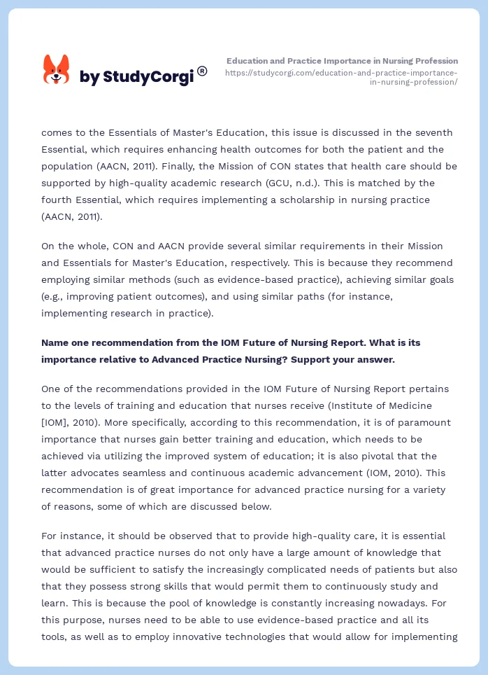 Education and Practice Importance in Nursing Profession. Page 2
