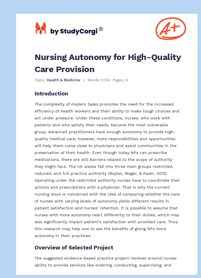 Nursing Autonomy for High-Quality Care Provision. Page 1