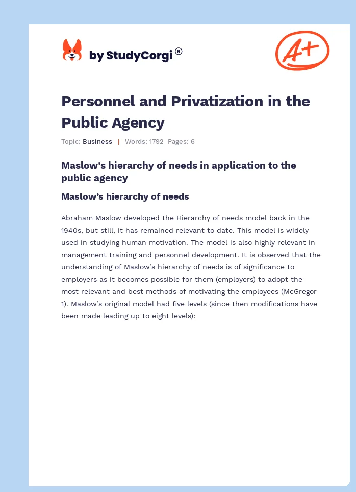 Personnel and Privatization in the Public Agency. Page 1