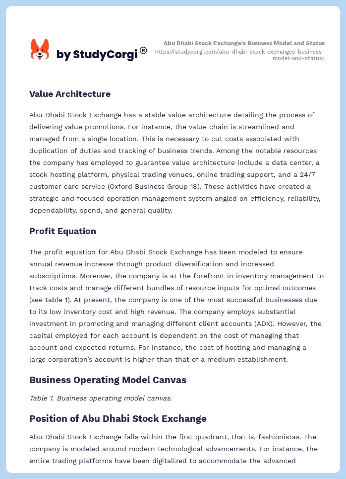 Abu Dhabi Stock Exchange's Business Model and Status. Page 2