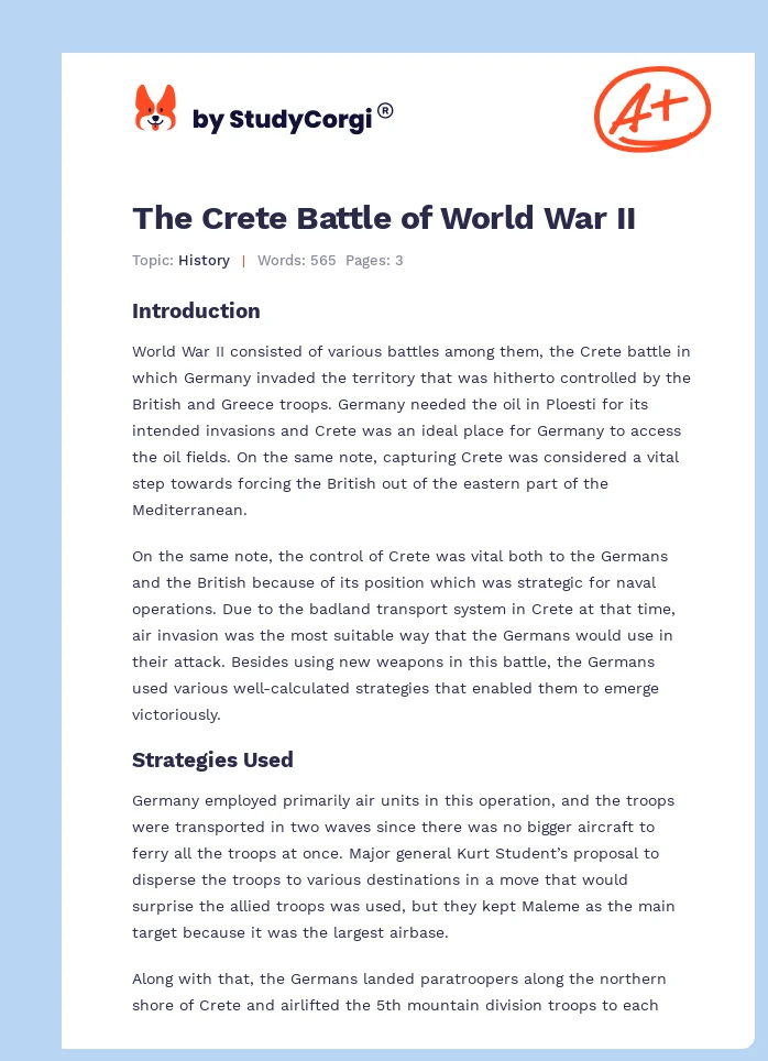 The Crete Battle of World War II. Page 1