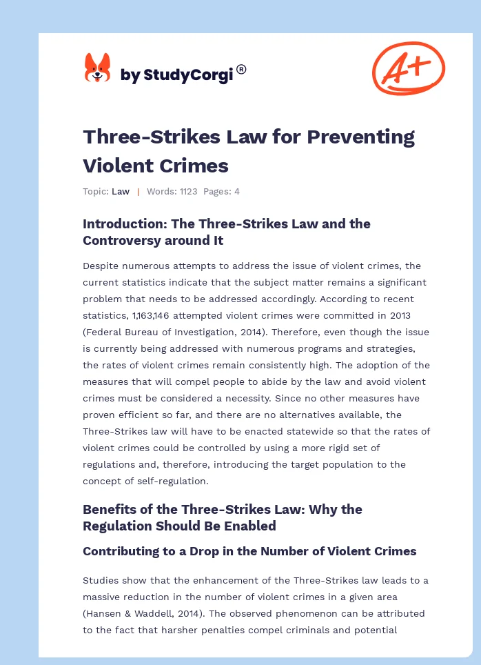 Three-Strikes Law for Preventing Violent Crimes. Page 1