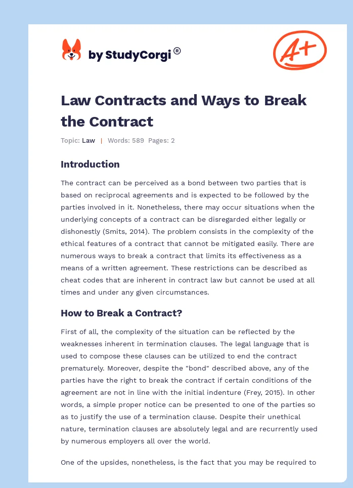 Law Contracts and Ways to Break the Contract. Page 1