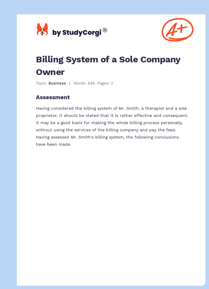 Billing System of a Sole Company Owner. Page 1