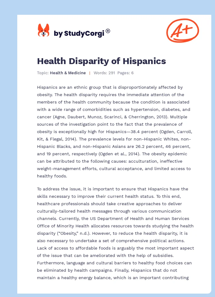 Health Disparity of Hispanics. Page 1
