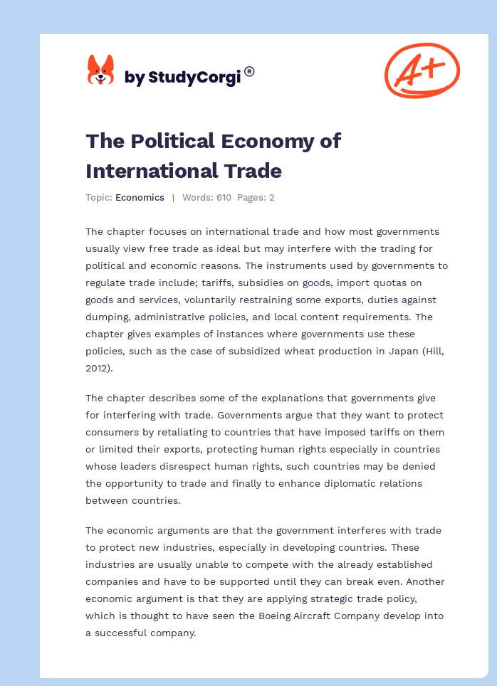 political economy of international trade essay