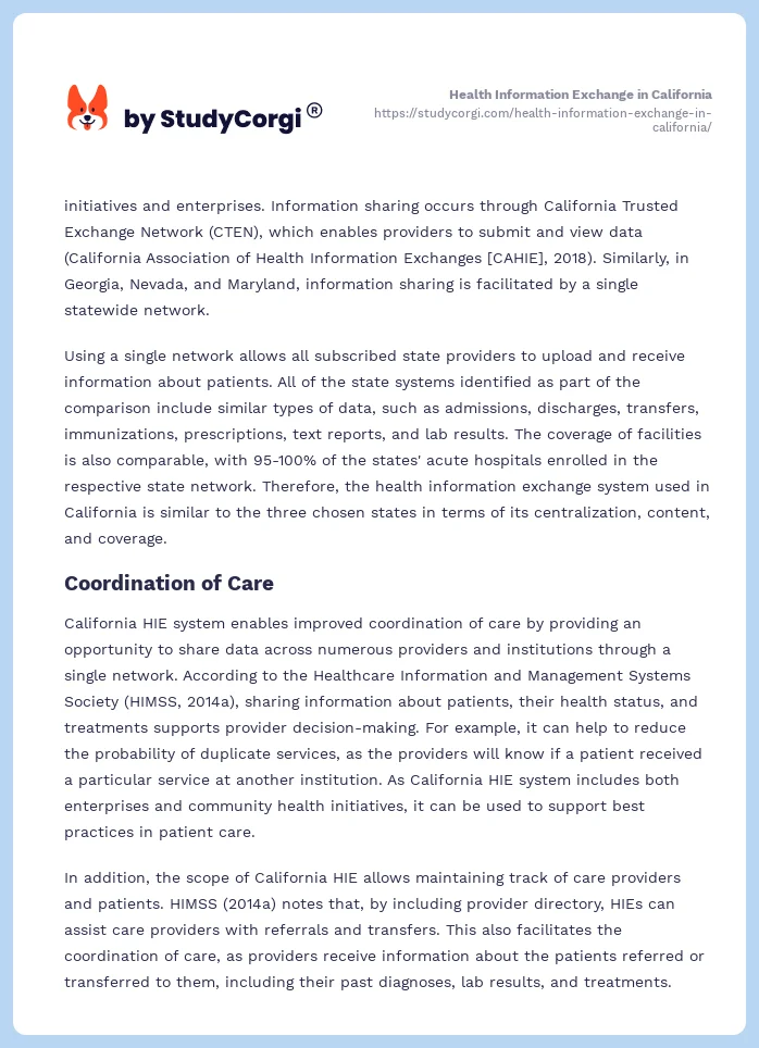 Health Information Exchange in California. Page 2