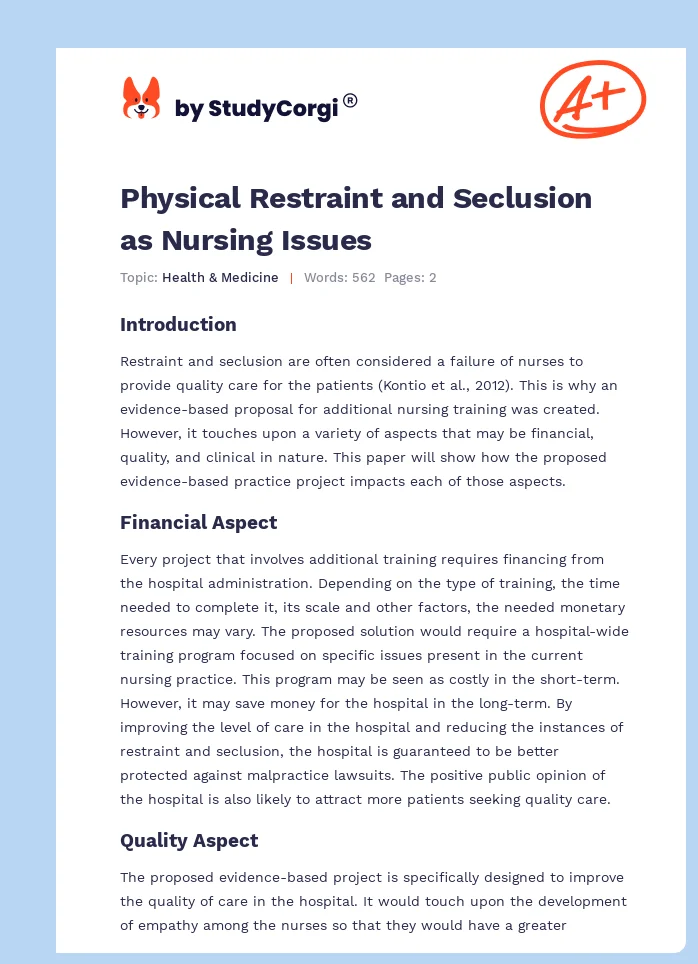 Physical Restraint and Seclusion as Nursing Issues. Page 1