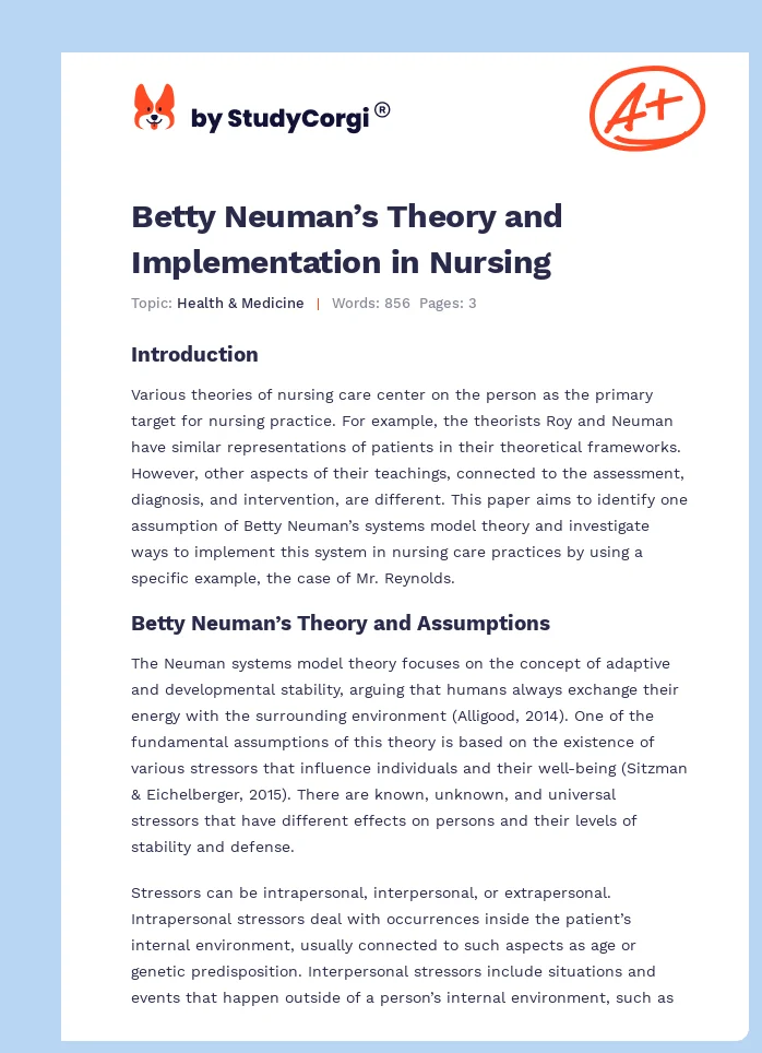 Betty Neuman’s Theory and Implementation in Nursing. Page 1