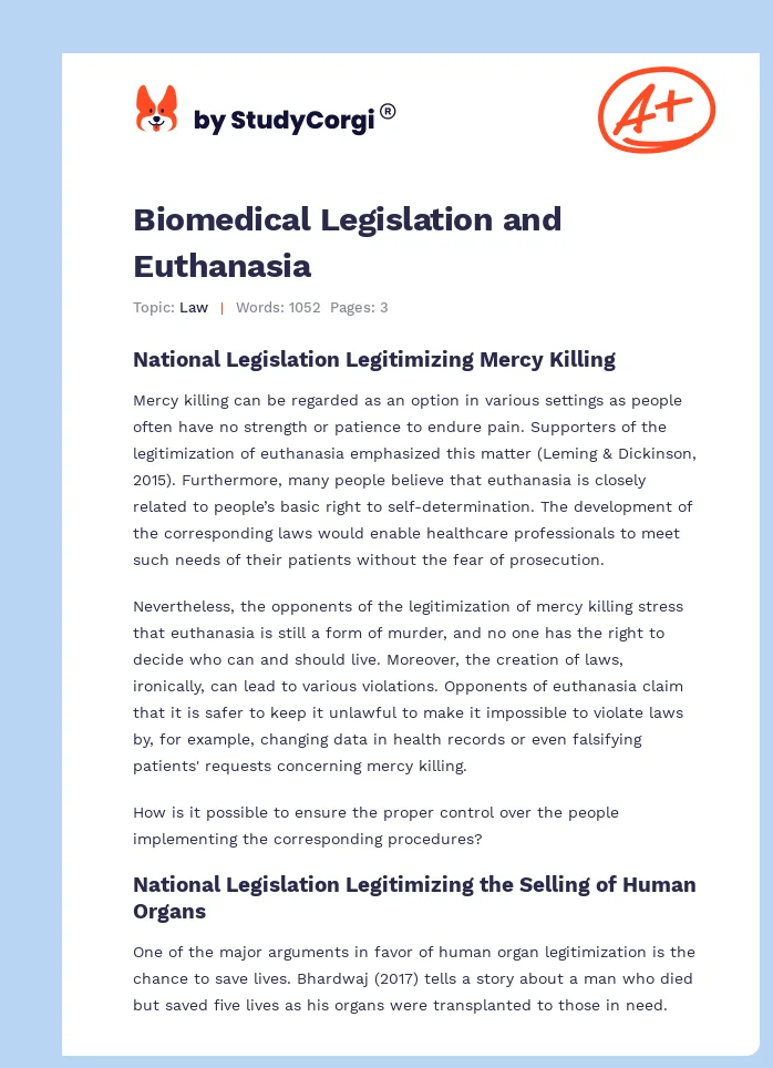 Biomedical Legislation and Euthanasia. Page 1