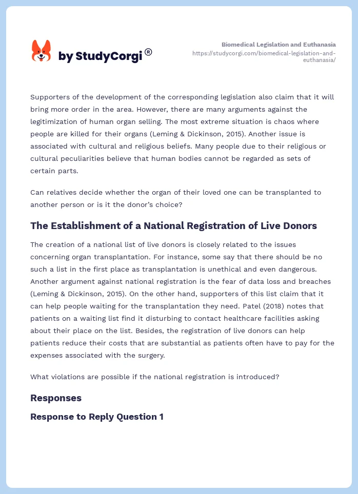 Biomedical Legislation and Euthanasia. Page 2