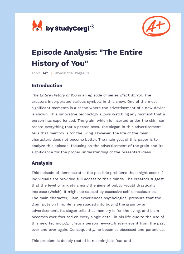 Episode Analysis: "The Entire History of You". Page 1
