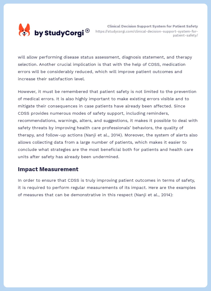 Clinical Decision Support System for Patient Safety. Page 2