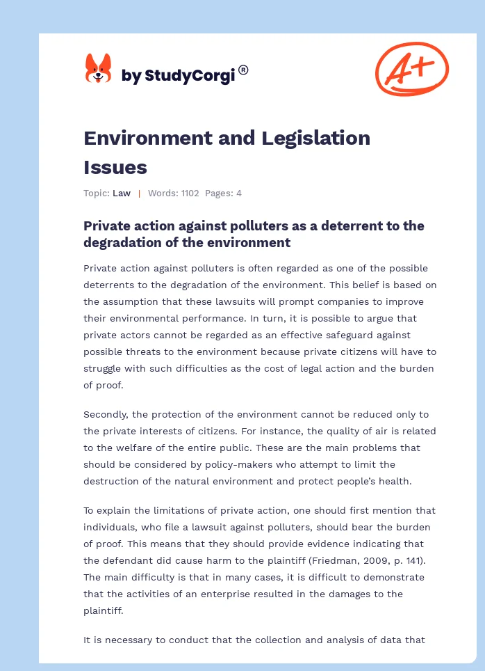 Environment and Legislation Issues. Page 1
