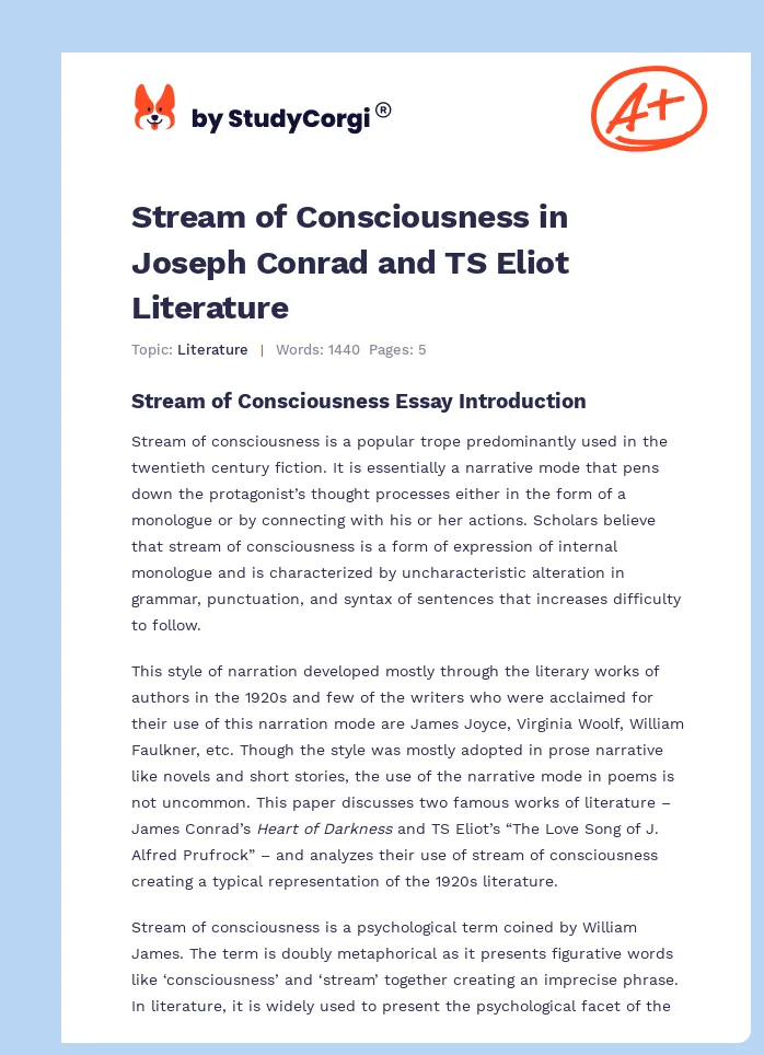 Stream of Consciousness in Joseph Conrad and TS Eliot Literature. Page 1