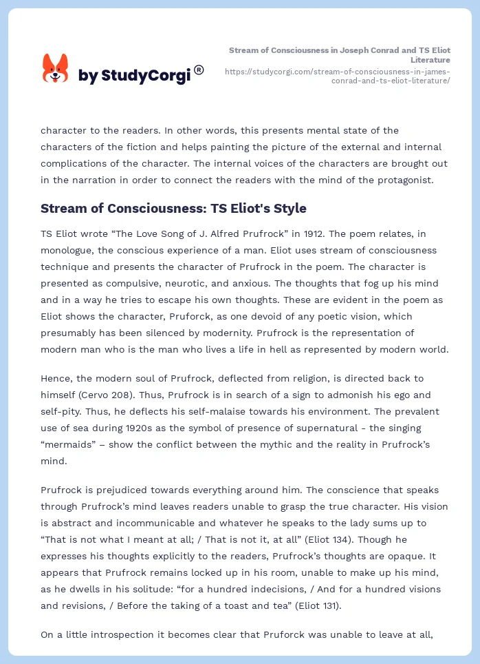 Stream of Consciousness in Joseph Conrad and TS Eliot Literature. Page 2