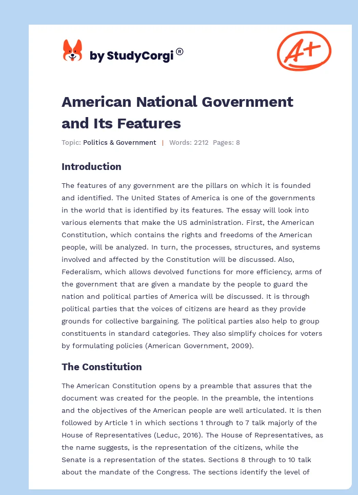 American National Government and Its Features. Page 1