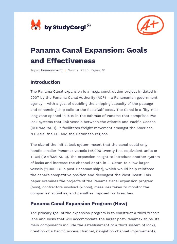 Panama Canal Expansion: Goals and Effectiveness. Page 1