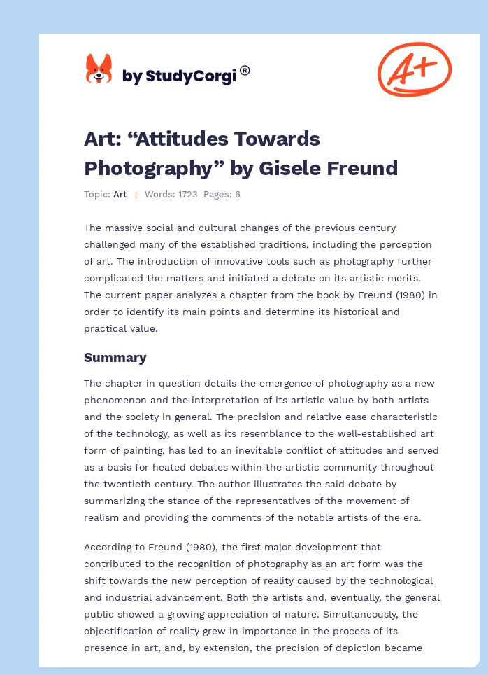 Art: “Attitudes Towards Photography” by Gisele Freund. Page 1