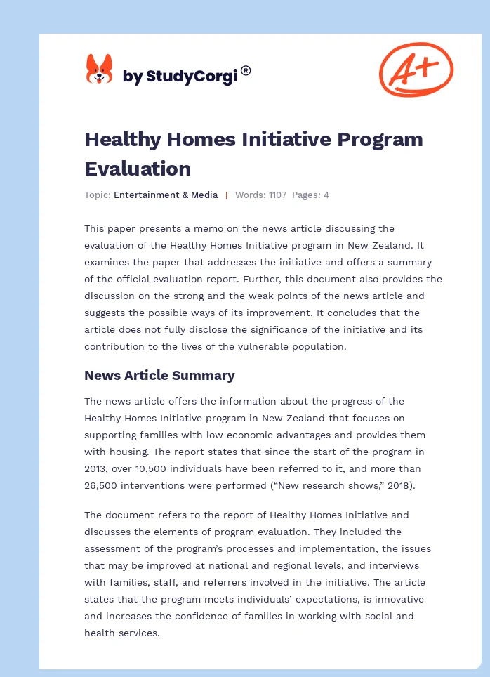 Healthy Homes Initiative Program Evaluation. Page 1