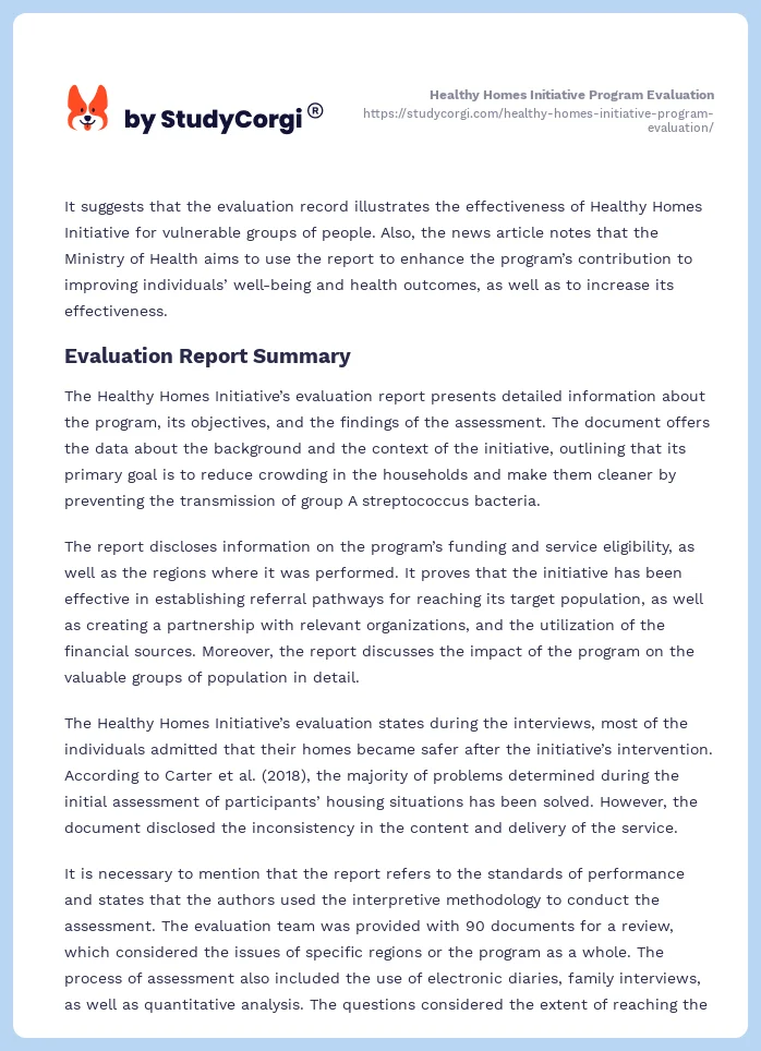 Healthy Homes Initiative Program Evaluation. Page 2