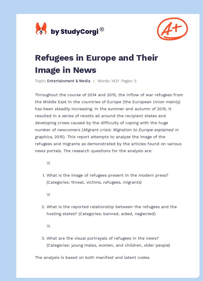 Refugees in Europe and Their Image in News. Page 1