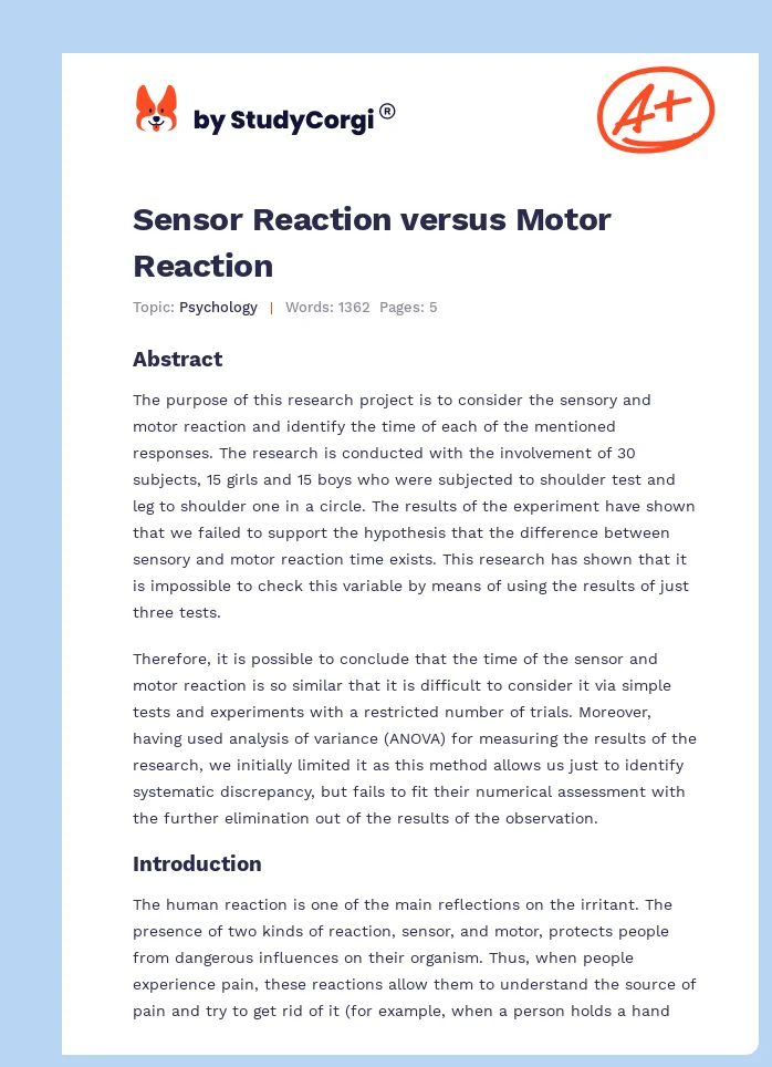 Sensor Reaction versus Motor Reaction. Page 1