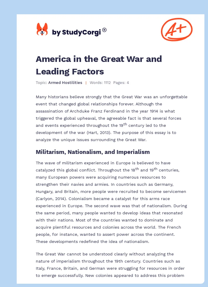 America in the Great War and Leading Factors. Page 1