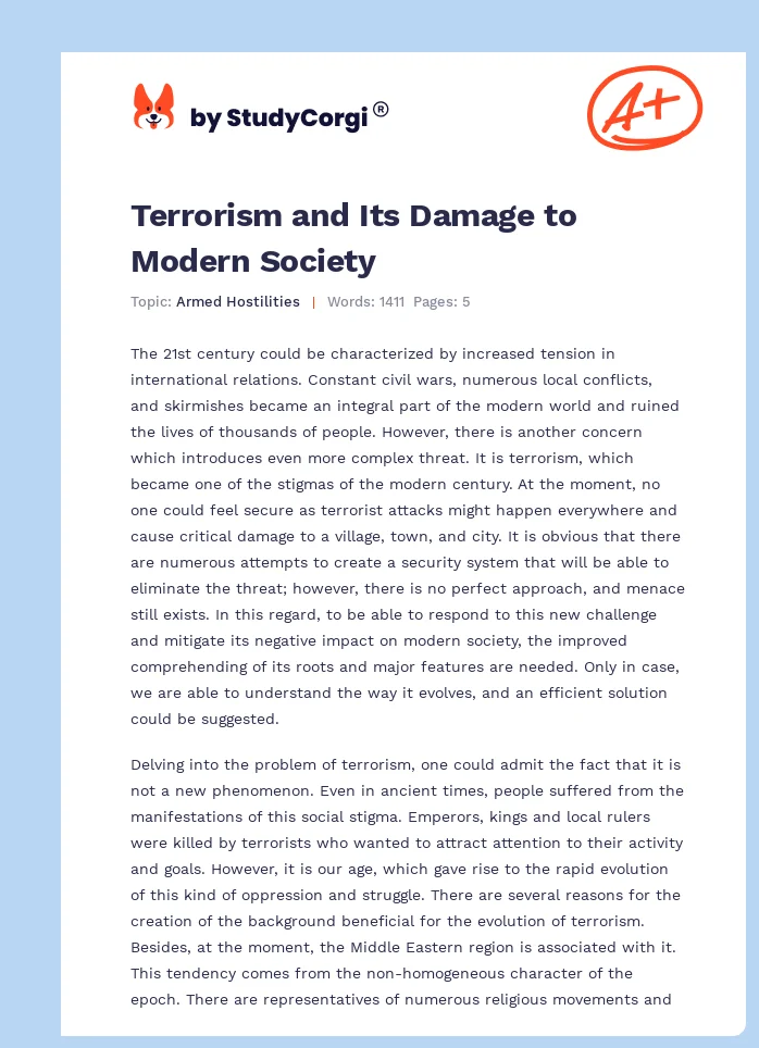 Terrorism and Its Damage to Modern Society. Page 1