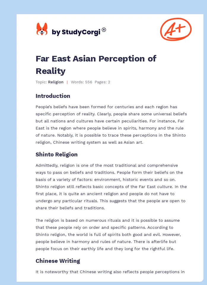 Far East Asian Perception of Reality. Page 1