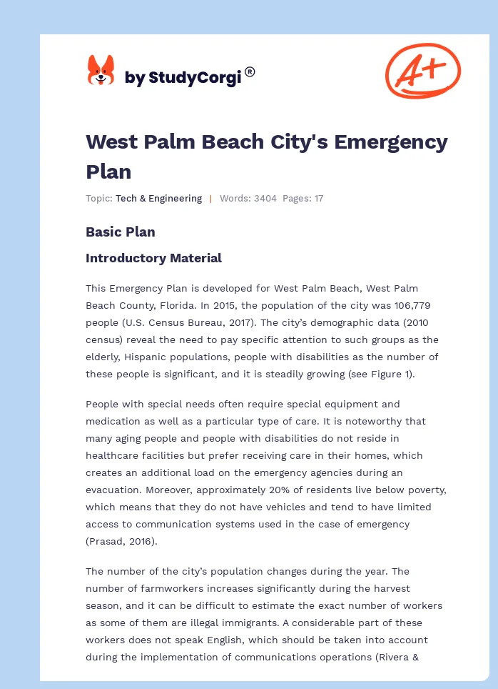West Palm Beach City's Emergency Plan. Page 1