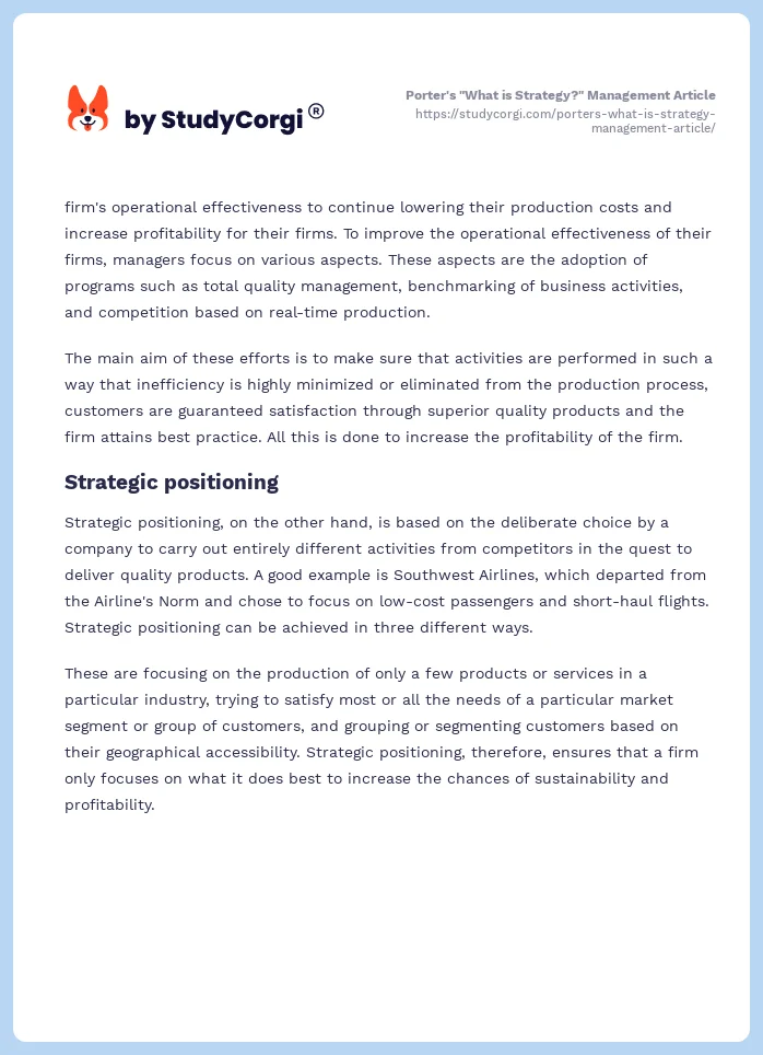 Porter's "What is Strategy?" Management Article. Page 2