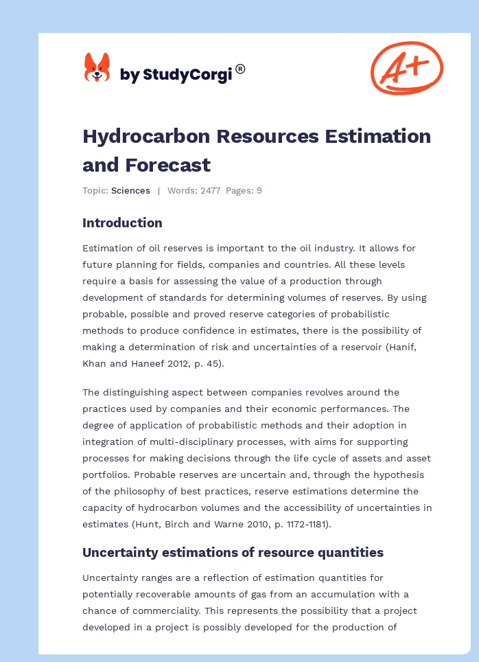 Hydrocarbon Resources Estimation and Forecast. Page 1