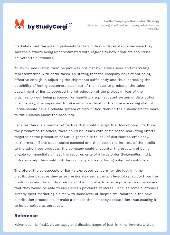 Barilla Company's Distribution Strategy. Page 2