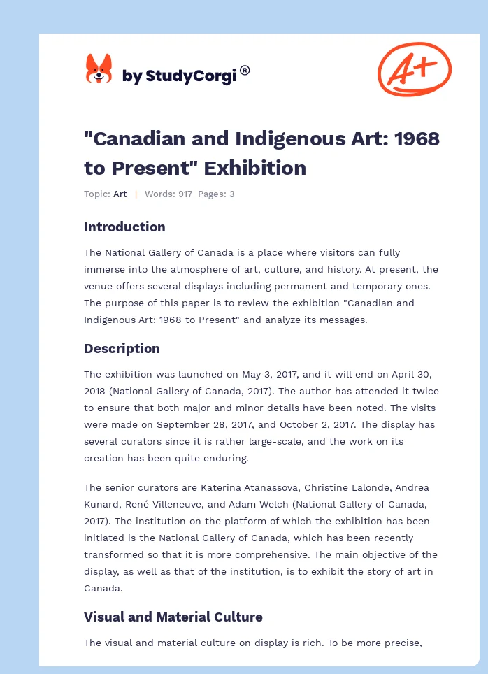 "Canadian and Indigenous Art: 1968 to Present" Exhibition. Page 1