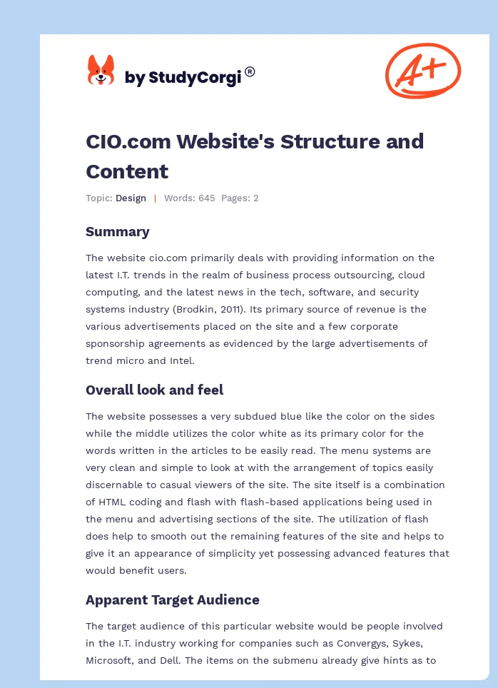 CIO.com Website's Structure and Content. Page 1