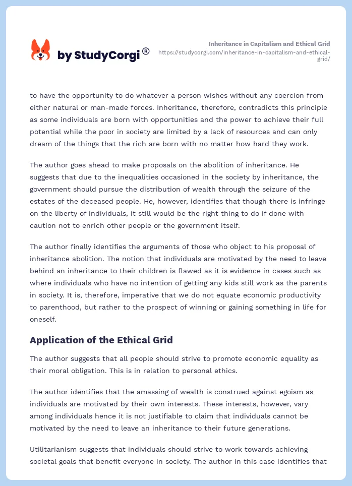 Inheritance in Capitalism and Ethical Grid. Page 2