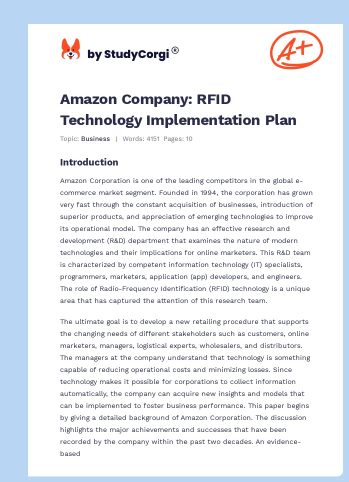 Amazon Company: RFID Technology Implementation Plan. Page 1