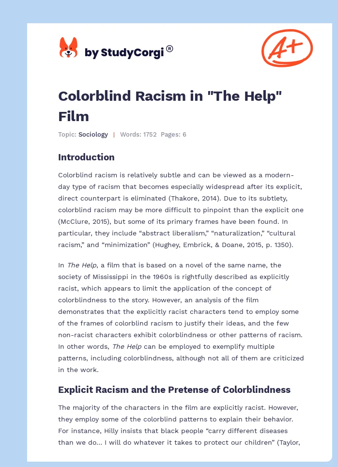 Colorblind Racism in "The Help" Film. Page 1